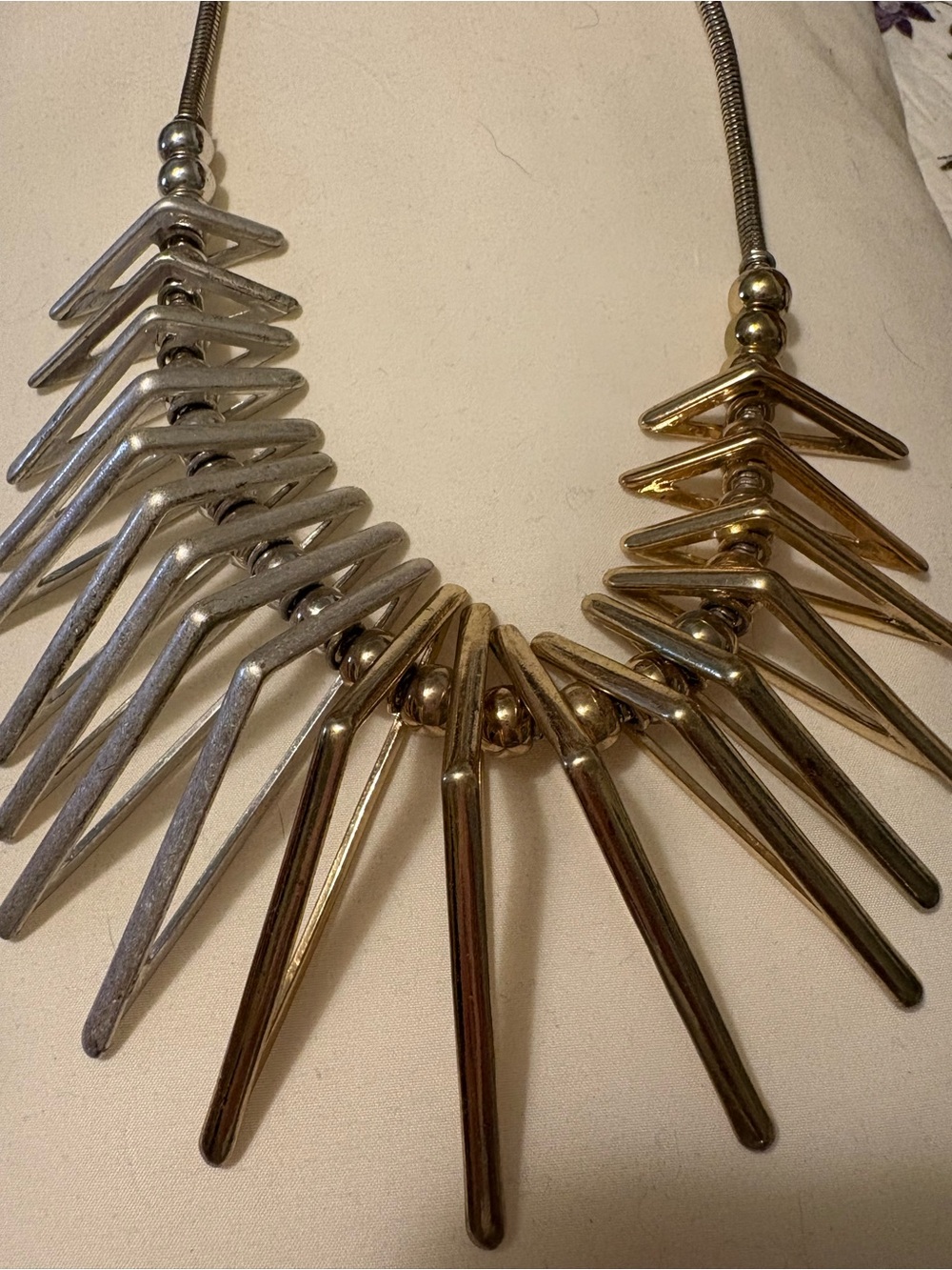 Two-Tone Gold & Silver Spike Bib Necklace - Women's Statement Jewelry
